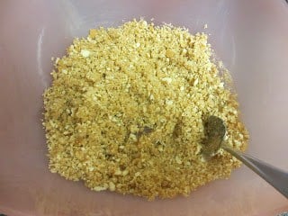 It's nice and cool and hits the spot! For all of the banana cream pie lovers out there, this is the dessert for you! Crushed Nilla Wafers in a clear bowl with a metal spoon.