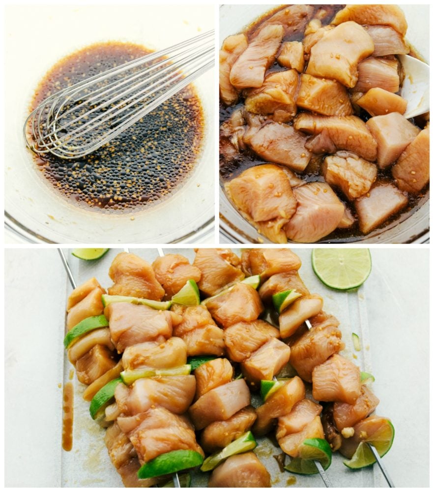 Grilled Key Lime Chicken is tender and juicy chicken drenched in key lime flavor and grilled to perfection on a skewer. It is quick and easy to make and enjoy with your family on a warm summer night! The process of making the marinate for the chicken and putting the chicken on the skewers.