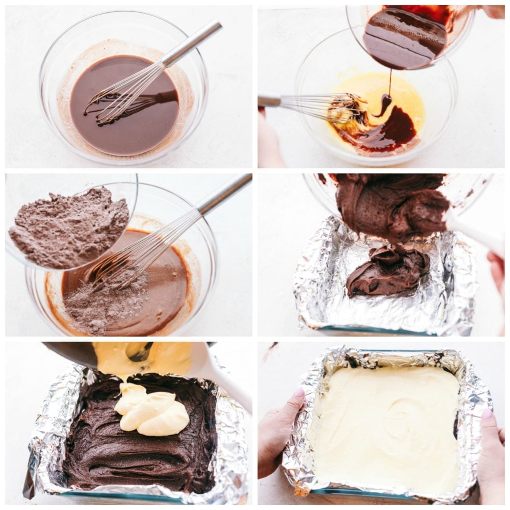 This delicious Hershey's chocolate cheesecake brownies are layered with a moist, homemade chocolate cake with a creamy cheesecake filling topped with a thick Hershey chocolate layer making this irresistible. Heaven on a plate! The process of making chocolate cheesecake brownies first melting the chocolate and making the bottom layer then add the cheesecake filling in the middle.