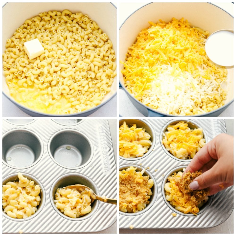 Mac and Cheese cups are a great twist on a classic side and are made of soft pasta coated in creamy, cheesy sauce and baked to perfection in a muffin pan to make serving a breeze.ย These are a huge hit and everyone will rave about them! Steps to make mac and cheese cups.