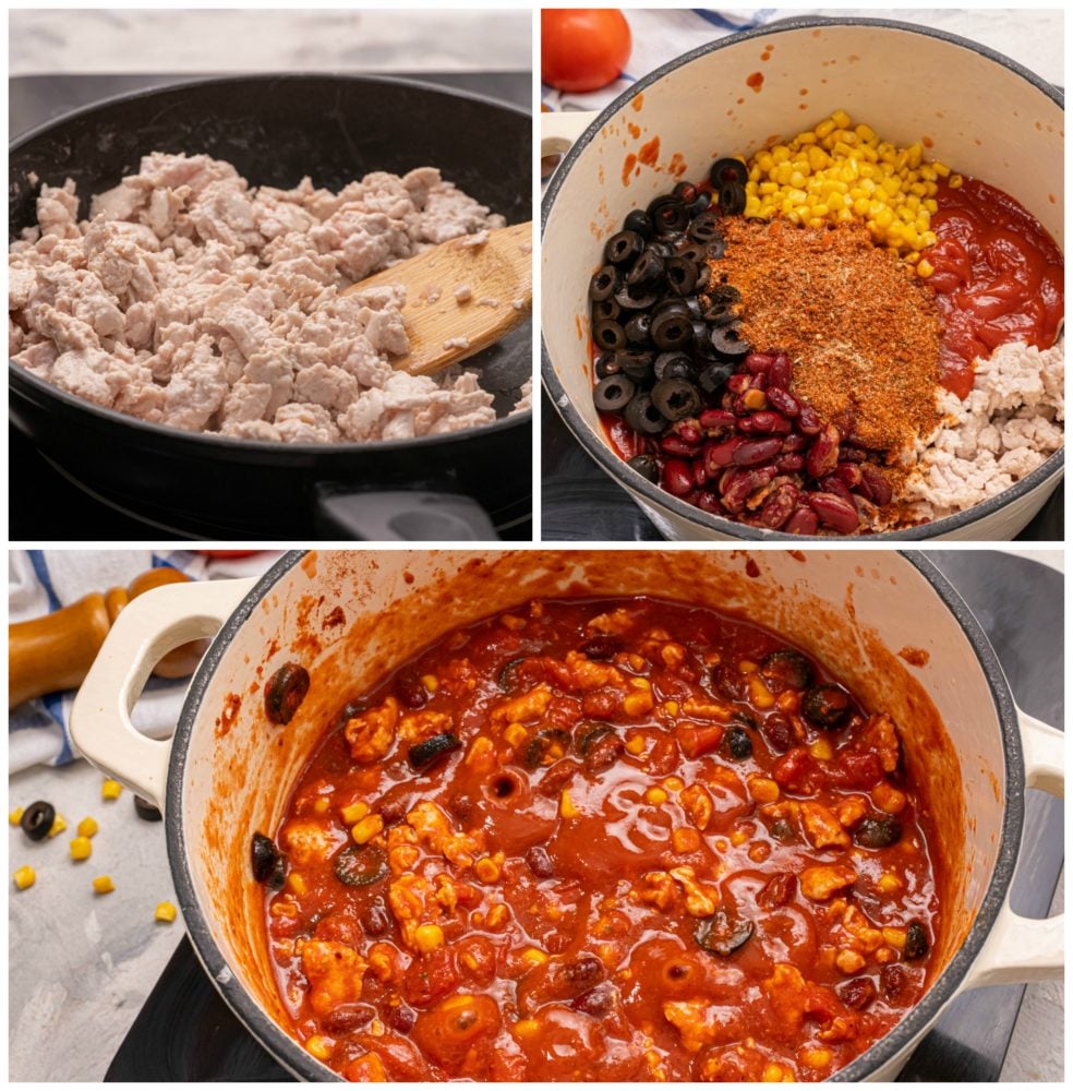 Skinny Taco Soup is jam packed with flavor and texture and is a comforting hearty meal your whole family will love! The meat and beans are super filling and the spices from the seasonings make your taste buds smile! Its the perfect complete meal all in one bowl! The process of making skinny taco soup.