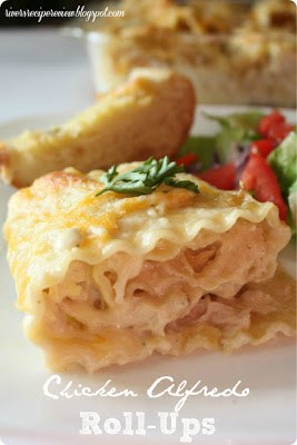 These are a fun twist to your regular lasagna and I loved the Alfredo sauce! The best part of these is that the family all LOVED them! Chicken Alfredo Roll Ups