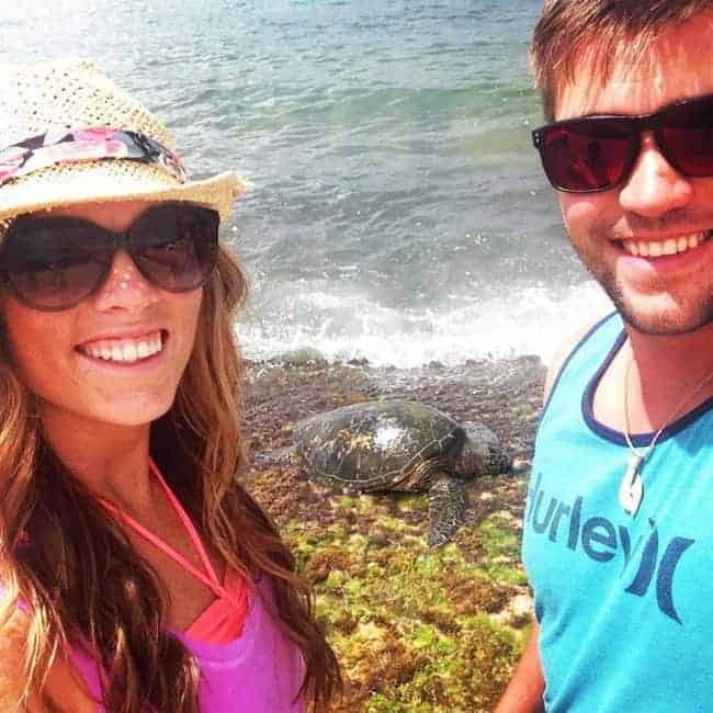 So many cool things to see in Hawaii! Alyssa and hubby and a turtle in Hawaii