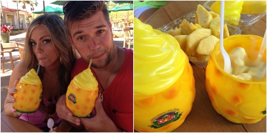 Delicious and creamy dole pineapple whips that you can make at home! Collage of Alyssa at the Dole pineapple plantation.