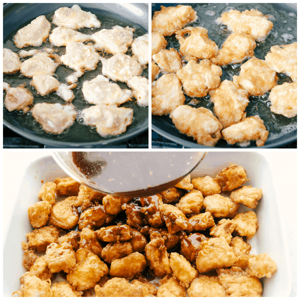 Sesame Chicken is sweet, savory, and perfect for any night of the week. This is so good, it is even better than take out!ย Flash frying chicken in a pan then pour sauce over it in a 9x13 pan.
