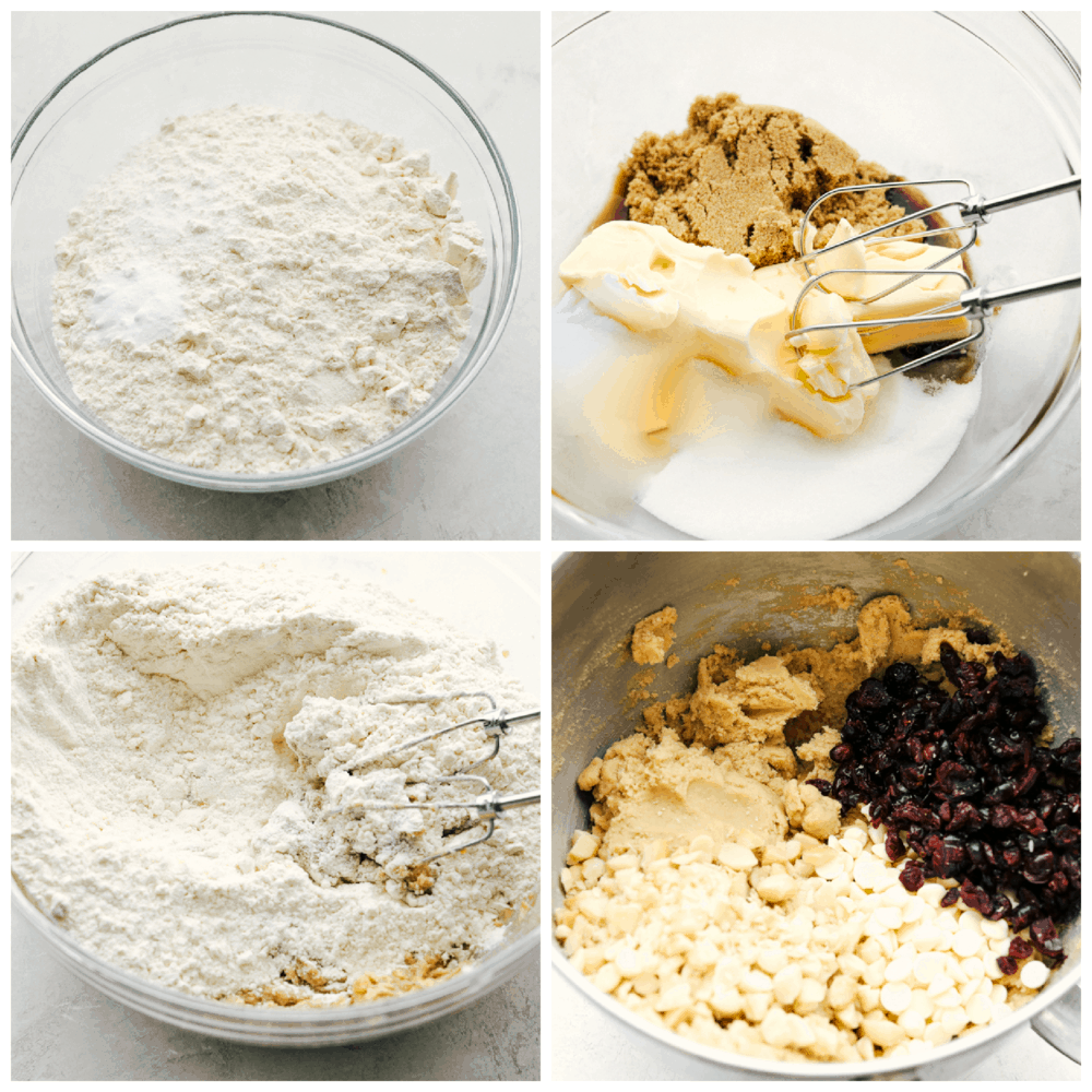 White Chocolate Cranberry Macadamia Cookies are the perfect combination, of chewy, crunchy, sweet and decadence all wrapped up in a cookie! These amazing cookies have great texture and flavor! The ingredients and mixing of White chocolate cranberry Macadamia cookies.