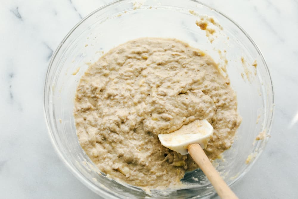 These banana pancakes are perfectly soft and fluffy and taste just like warm banana bread... in pancake form, of course! It's a great recipe to use when you have any over-ripe bananas! All ingredients mixed together