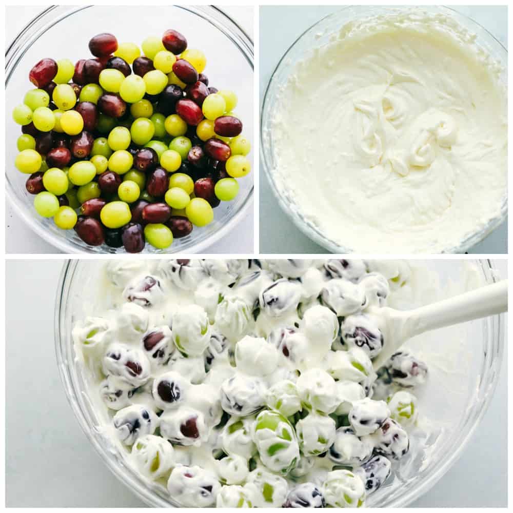Creamy Grape Saladย is a sweetย and sourย combination with bright green and purpleย grapesย frostedย with silky smooth sour cream and topped with a crunchy pecan. Just imagine big, juicy crisp grapes surrounded by a creamy goodness. How to make creamy grape salad.