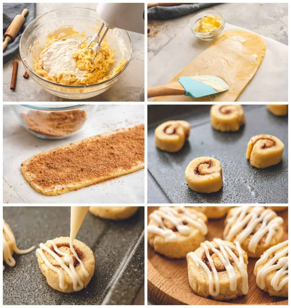 Cinnamon Roll Cookies are a sweet and savory cookie, rolled in a cinnamon buttery filling bakedย until puffy thenย drizzled with a sweet glaze frosting. Theseย holiday cookies won't last long! Steps to making cinnamon roll cookies