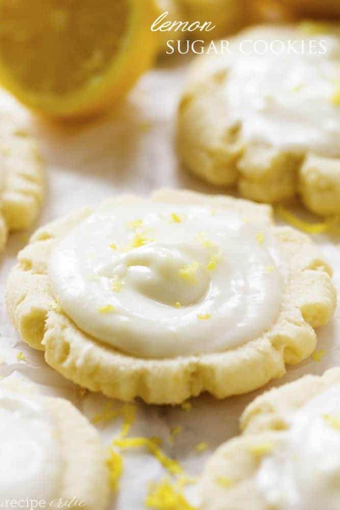 Amazingly soft and perfect lemon sugar cookies with the best lemon cream cheese frosting on top! lemon sugar cookie close up.