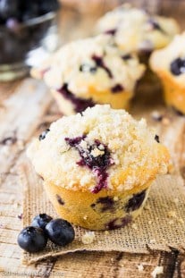 I love these blueberry muffins! Homemade Blueberry Muffins on burlap.
