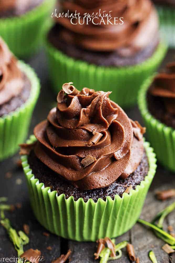 Chocolate Zucchini Cupcakes with Chocolate Cream Cheese Frosting are moist and perfect chocolate cupcakes with two cups of zucchini hidden inside! Topped with chocolate cream cheese frosting these are the best chocolate cupcakes I have had! Chocolate Zucchini Cupcakes with Chocolate Cream Cheese Frosting