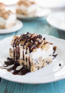 Cookie Dough Ice Cream Bars Cookie Dough Ice Cream Bars on a white plate.