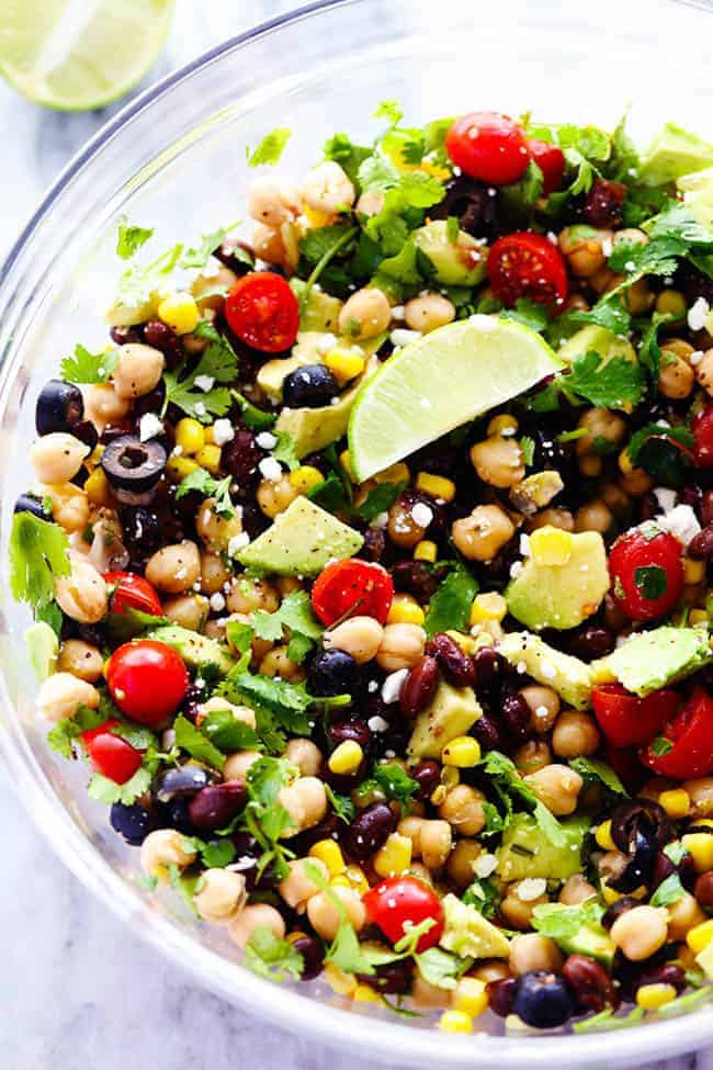 Southwest Chickpea Salad is a delicious and fresh chick pea salad filledย so many delicious flavors and textures! ย This salad is fresh and healthy and easy to make! southwest chickpea salad