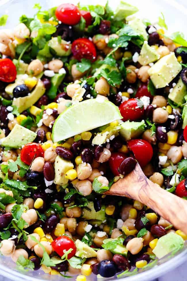 Southwest Chickpea Salad is a delicious and fresh chick pea salad filledย so many delicious flavors and textures! ย This salad is fresh and healthy and easy to make! southwest chickpea salad