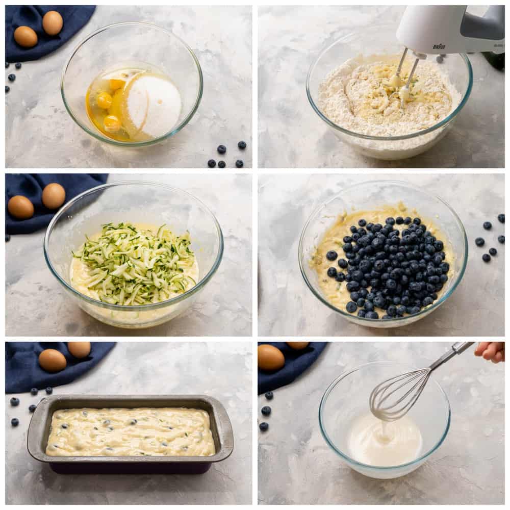 Blueberry Zucchini Bread with a Lemon Glaze will be one of the best quick breads you EVER make! Perfectly moist with two cups of zucchini hidden inside and bursting with fresh blueberries. The lemon glaze it the perfect finishing touch! Steps to making Blueberry Zucchini Bread.