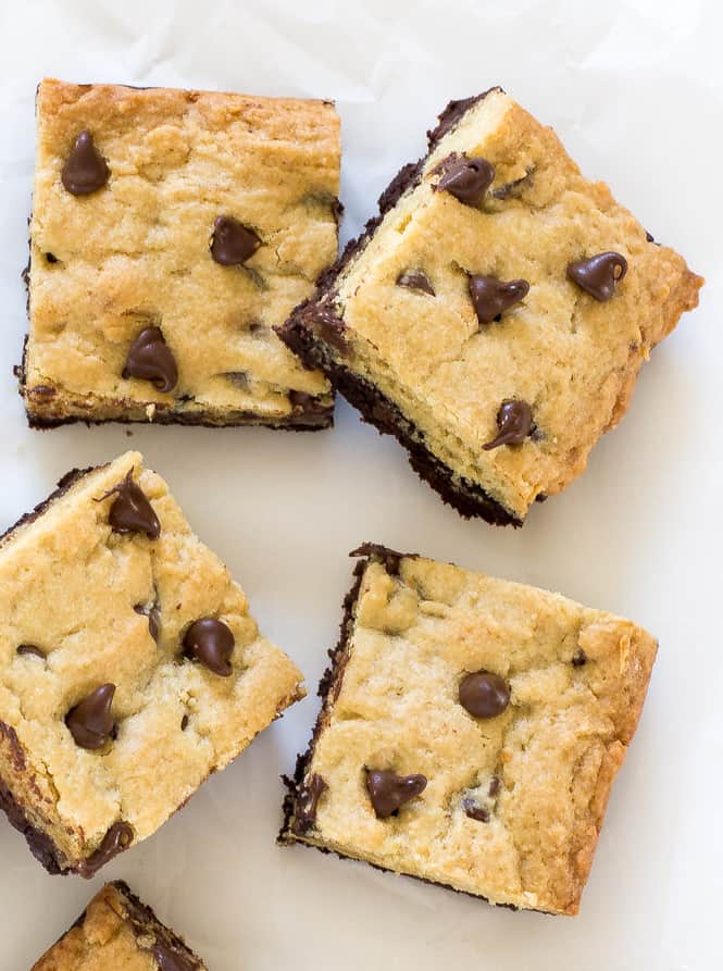 Amazing Brookie Bars! A layer of chewy chocolate chip cookie and a layer of fudgey brownie. The best of both worlds! Amazing Brookie Bars!