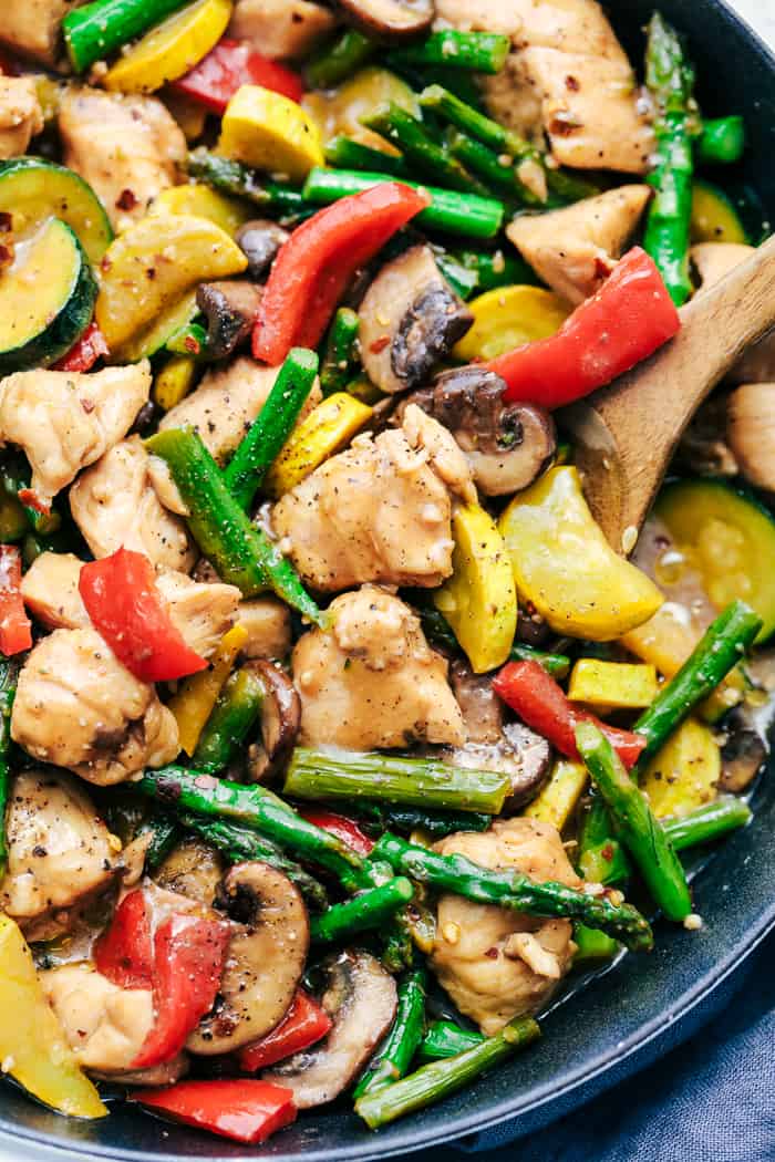 Honey Garlic Chicken Stir Fry is such a delicious one pan meal filled with veggies and chicken and coated in a delicious and savory honey garlic sauce. This is an easy 30 minute meal that your family will love! Honey Garlic Chicken Stir Fry