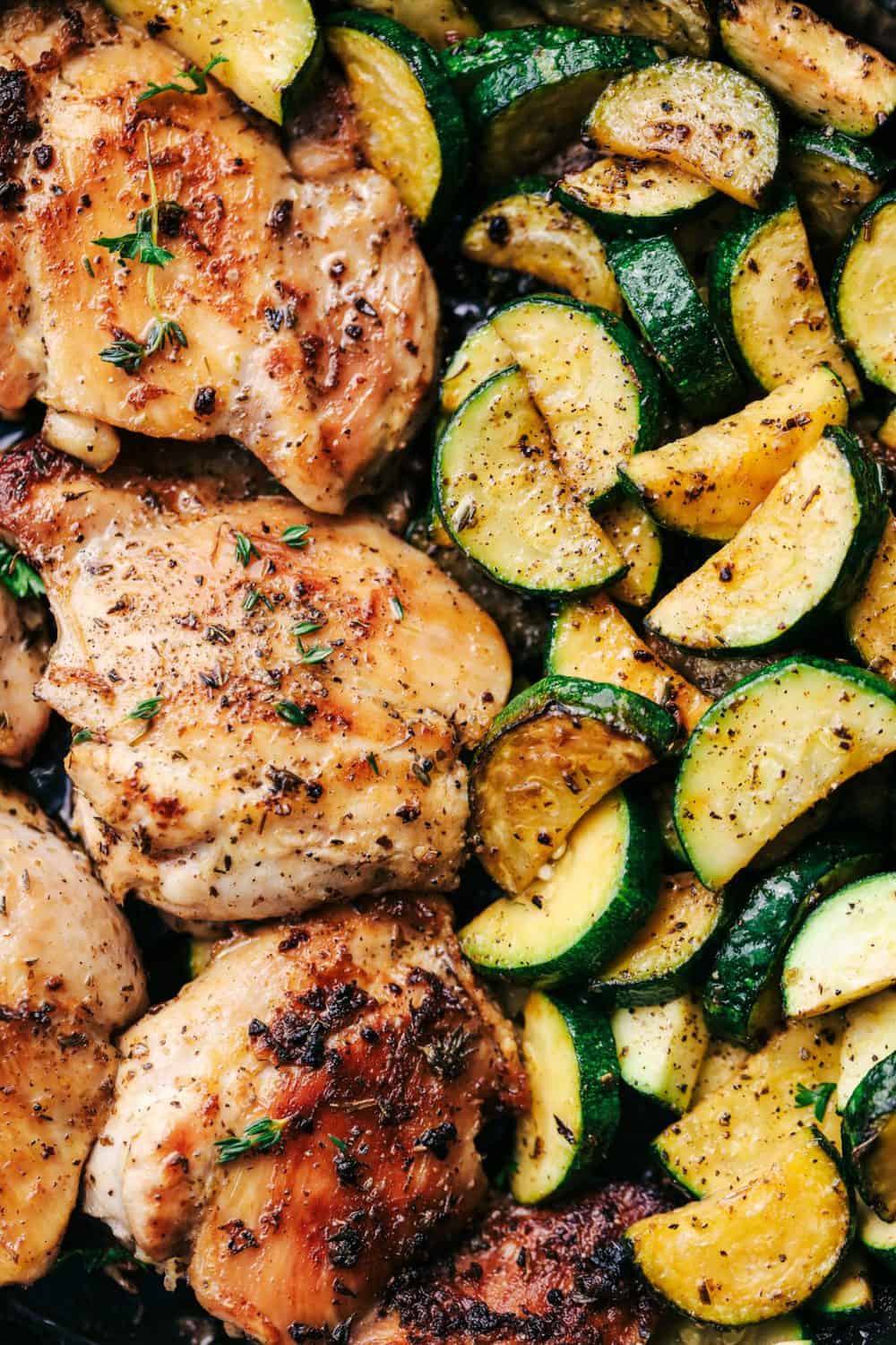 Buttery Garlic Herb Chicken with Zucchini is an easy 30 minute meal that has tender and juicy chicken cooked in a buttery garlic herb sauce with zucchini. This dish is cooked with fresh herbs and is incredible! Buttery Garlic Herb Chicken with Zucchini 2