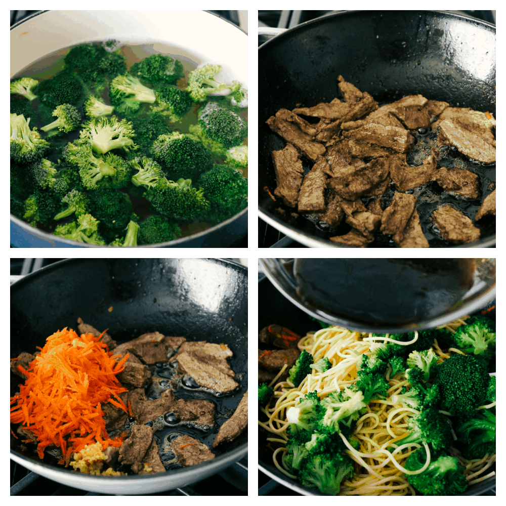 Beef and Broccoli Lo Mein has melt in your mouth tender beef with broccoli, carrots, and noodles. The sauce adds such amazing flavor to this incredibly easy meal! The process of making beef and broccoli lo mein.