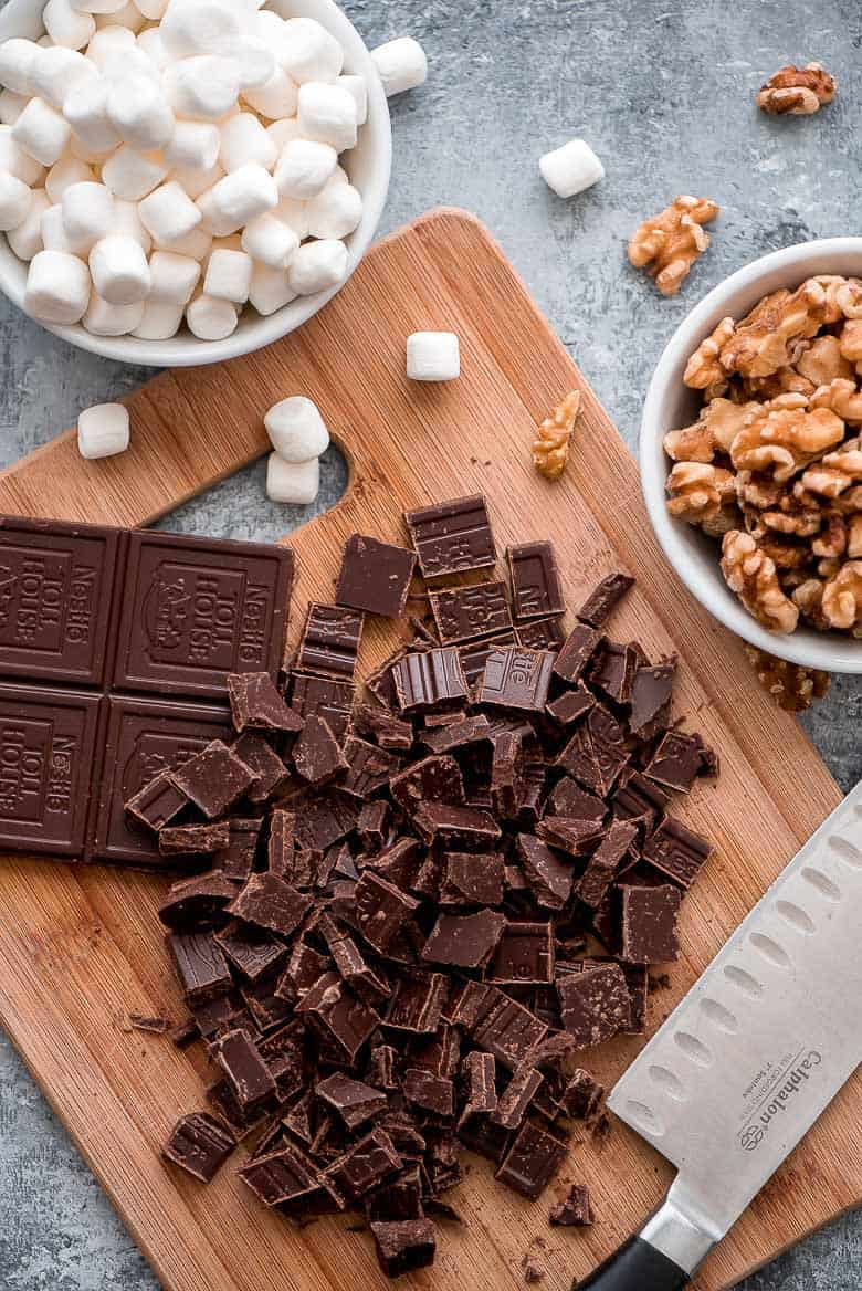 These rich Rocky Road Chocolate Cookies loaded with chocolate chunks, marshmallows, and walnuts are a chocolate lover’s dream come true! These rich Rocky Road Chocolate Cookie ingredients.