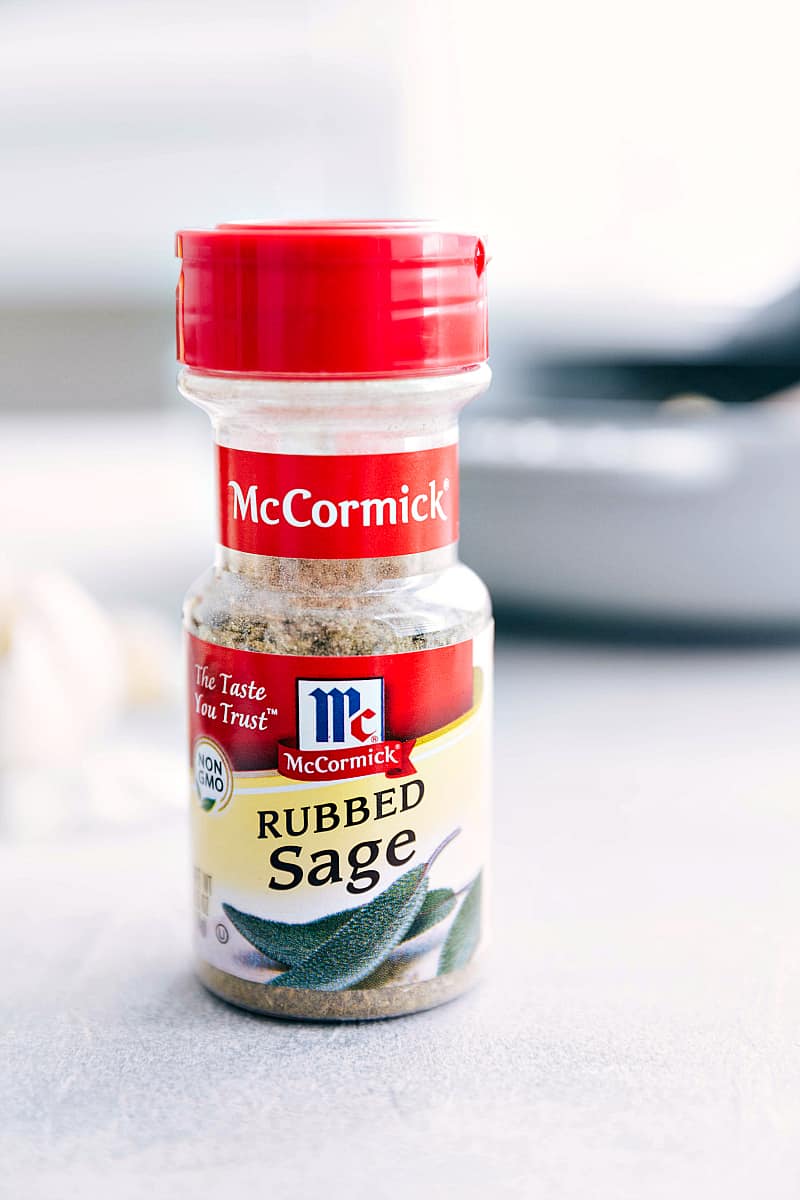 Spinach and Sausageย Gnocchi with Sage is a quick and easy dinner that is filled with sausage, gnocchi, diced tomatoes, spinach, spices, and sage. This is a flavorful and comforting meal!ย Sage seasoning bottle.