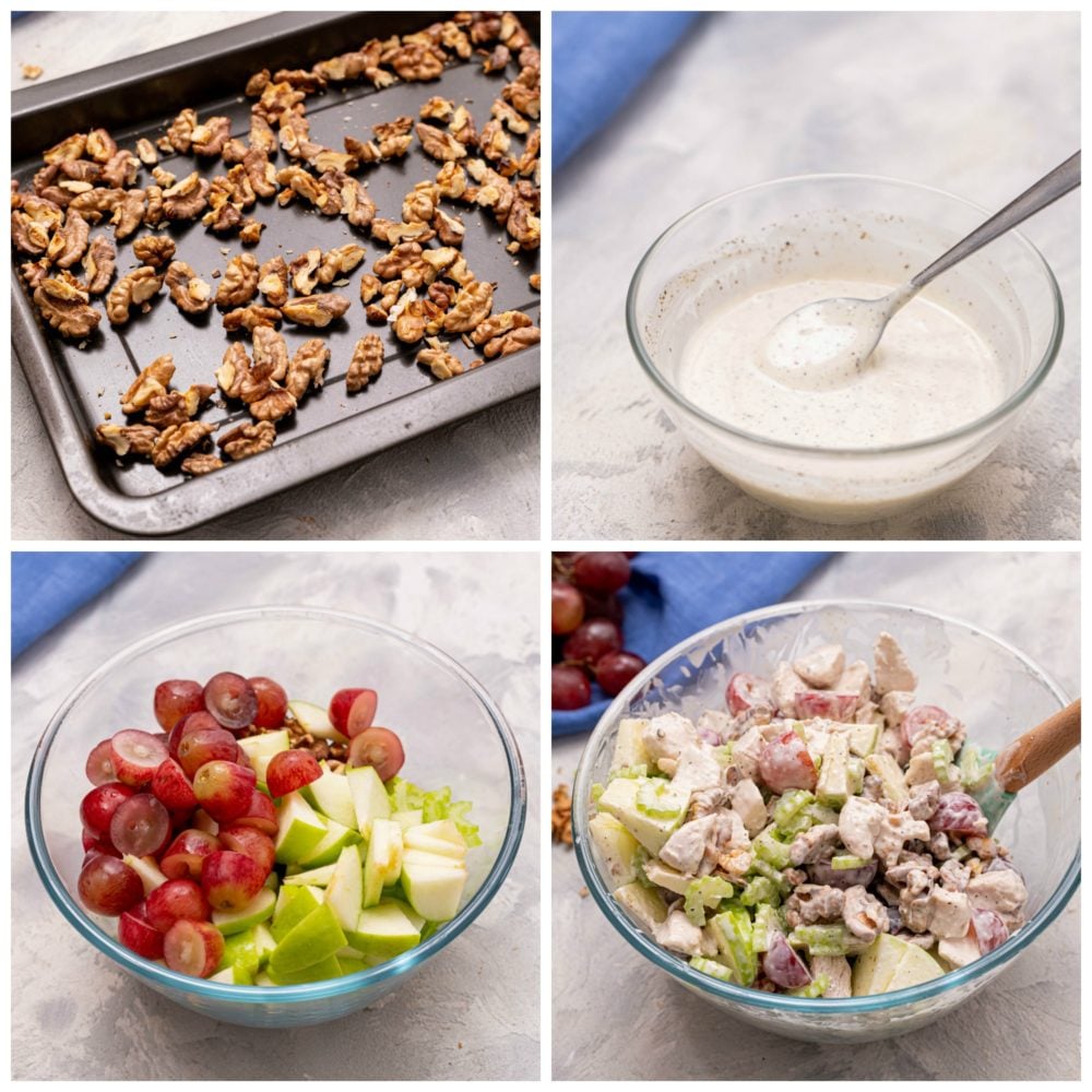This Waldorf Chicken Salad is a refreshing and filling dish loaded with fruit, veggies, and nuts. It comes together quickly and packs up well for taking to work or even a picnic. Ingredients for Waldorf Chicken Salad.