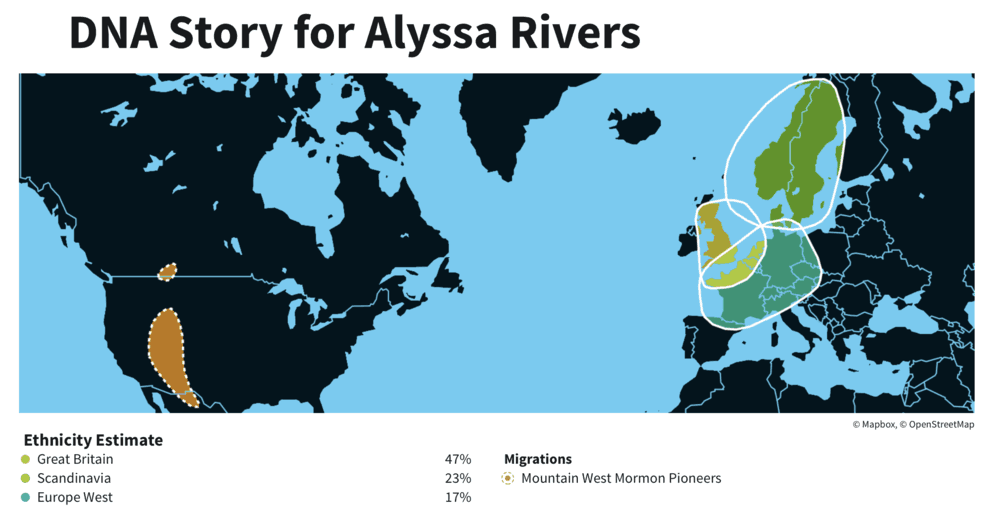DNA Story for Alyssa Rivers My ethnicity plotted in a world map
