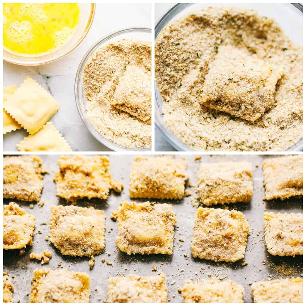 Crispy Baked Parmesan Ravioli are crunchy, crispy and filled with cheese and are perfect for dipping! These little bites are so addicting and good and will become a family favorite! How to make crispy baked parmesan ravioli.