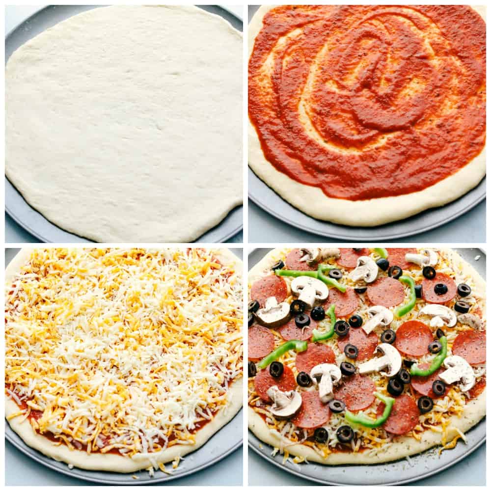 Easiest Homemade Pizza Ever! Foolproof, dough is ready in 20 minutes, best pizza ever and taken from my quick and easy dough recipe. Crispy crust with all your favorite toppings to make your pizza night a bonus! How to put together pizza.