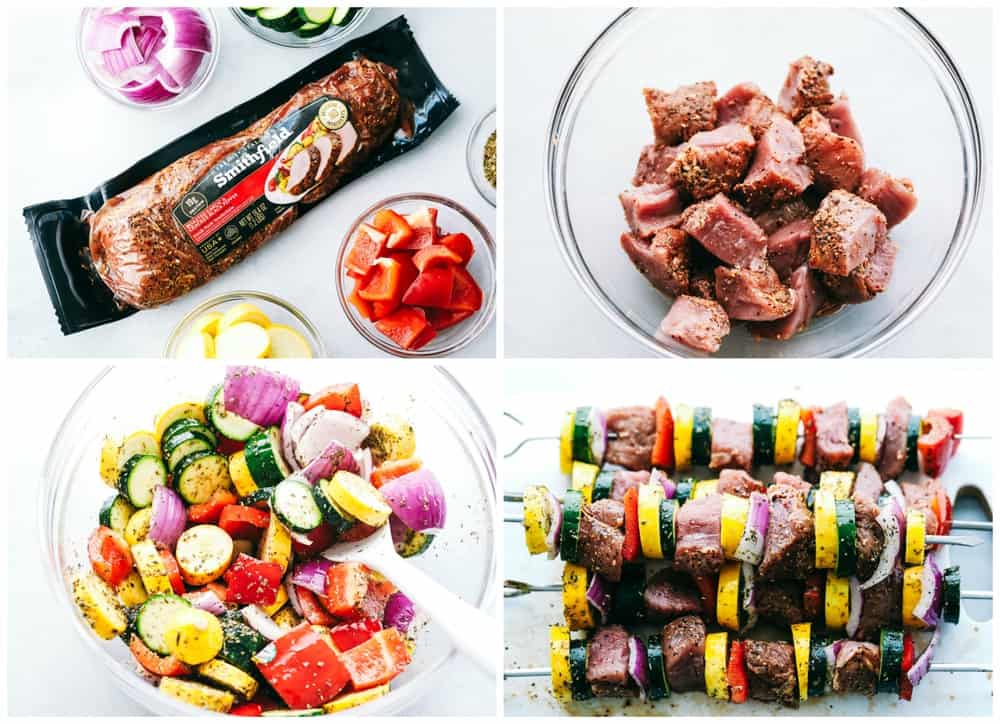 Grilled Tuscan Pork Skewersย are made with tender pork tenderloin cubes that are loaded with flavor, paired with fresh, summertime vegetables that enhance texture and flavor that will leave your tastebuds wanting more. This recipe will take your grilling to the next level this summer! Steps to make Grilled Tuscan Pork Skewersย