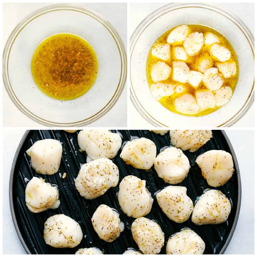 Grilled Lemon Garlic Scallops is an eloquent dishย marinated in the juices of a lemon, hint of garlic, wrapped inย olive oil with Italian seasonings all grilled to perfection! So simple to make and ready in minutes!ย Grilled Lemon Garlic Scallops marinating