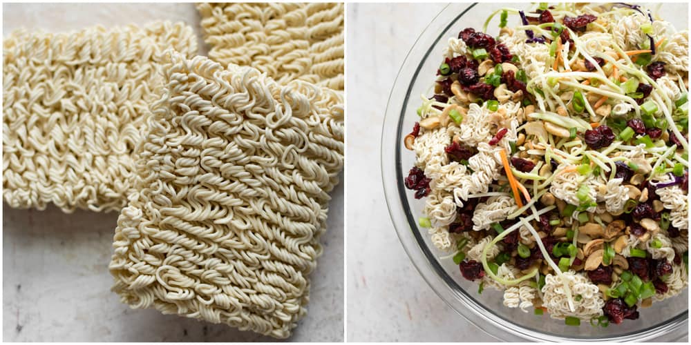 This Broccoli Ramen Salad is savory, sweet, and has the perfect amount of crunch! It's simple to make and has an addictive dressing. It'll be on repeat all summer! Ramen and Ramen salad mixed together