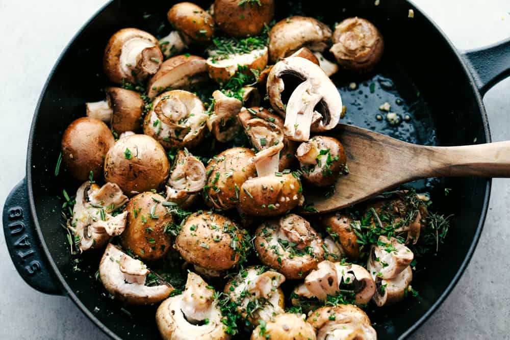 Buttery Herb Sautéed Mushrooms are tender mushrooms coated in a seasoned mixture that are sautéed until they are tender in a buttery herb sauce. The perfect side dish to any meal! buttery herb sautéed mushrooms