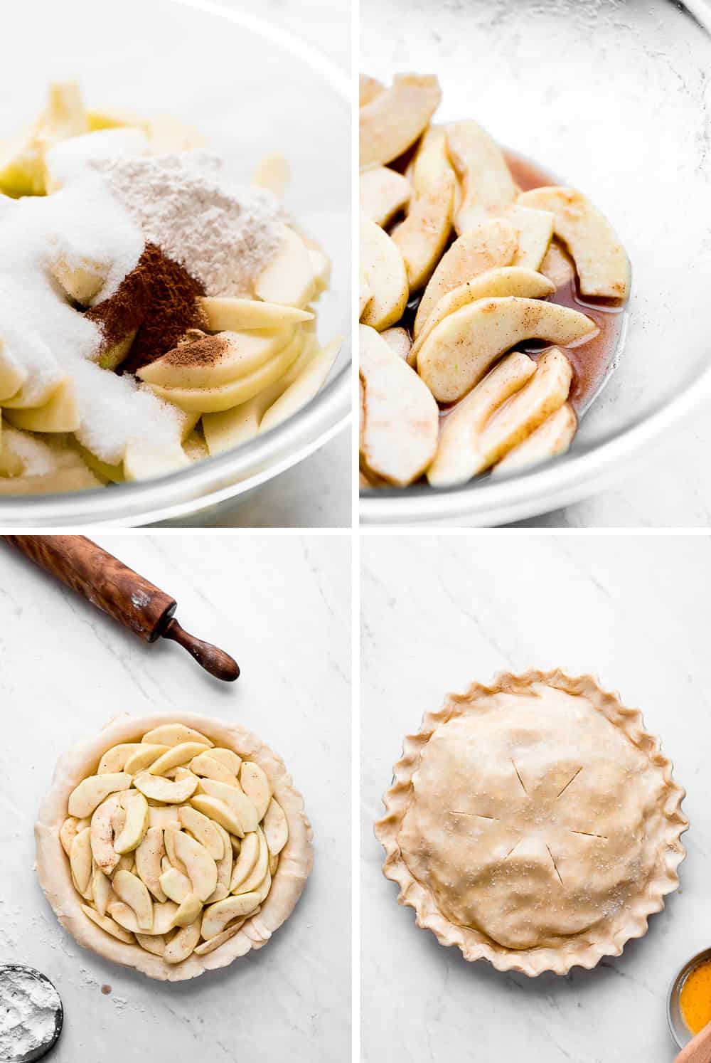 Apple Pie is a classic American favorite that is sure to hit everyone's dining room table each fall. The buttery flaky crust, sweet-tart apple filling, and warm cinnamon aroma makes this a slice of heaven. Top it with ice cream and you've got a dessert that is sure to hit the spot. Apple pie making