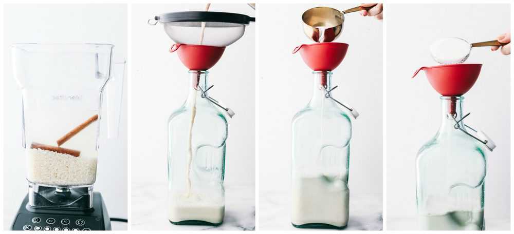 Best Ever Horchata is a smooth andย creamy cold drink that blends rice soaked in water and sweetened with cinnamon making this authentic Mexican drink rich and milky. Aย delicious sweet cinnamon flavored Mexican drink!ย The process of making horchata in four steps. First is blending the cinnamon flavor then draining, adding milk and sugar to the blended horchata mix.