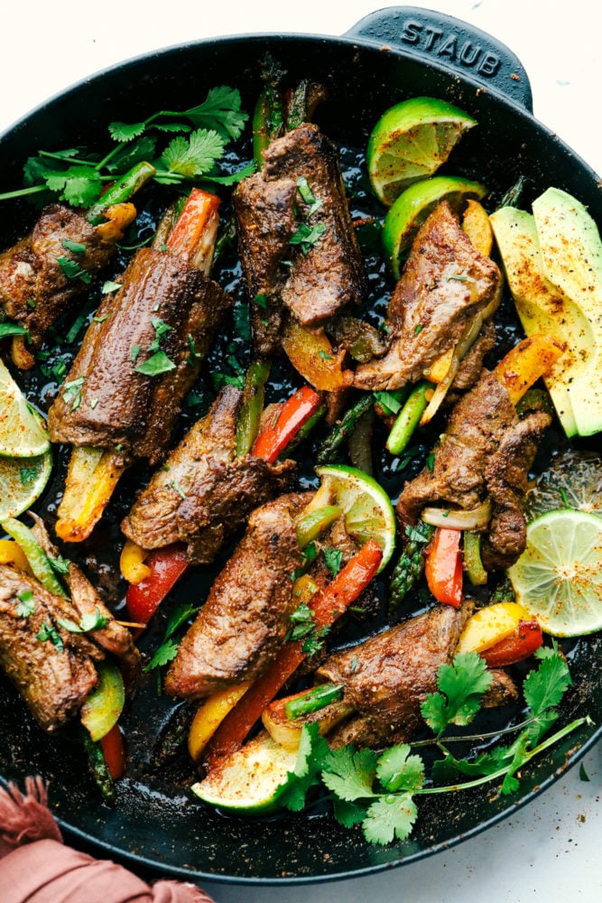 Okay, this homemade fajita seasoning is seriously next-level. I mix it up with pantry spices I always have on hand, and it makes everything taste better! Chicken, steak, veggies, you name it. Fajita roll ups with the fajita seasonings over top.