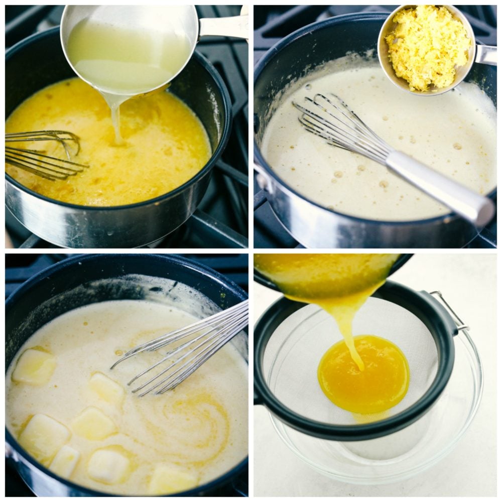 Lemon curd is a perfect combination of sweet and tangy with a smooth creamy texture. This lemony goodness comes together in a matter of minutes! The cooking process of making lemon curd in 4 different photos.