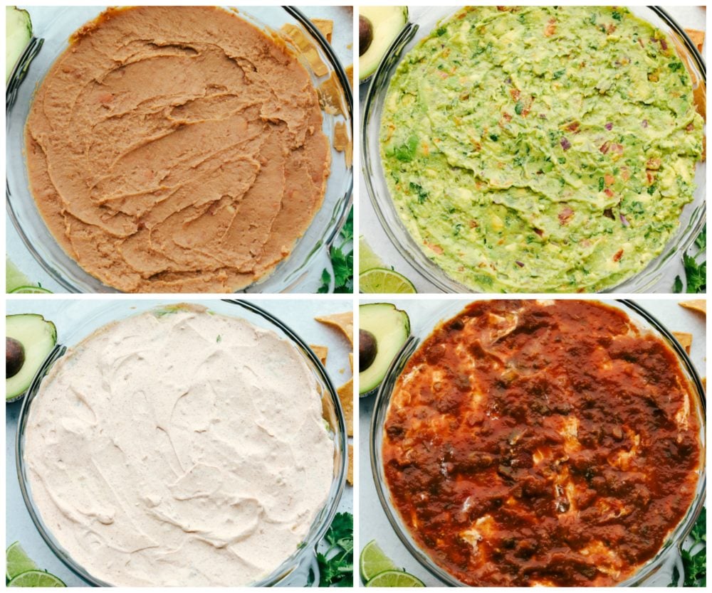 Awesome 7 Layer Dip is an addicting creamy dip that includes all of your favorites, like guacamole, refried beans, and sour cream! You will be amazed how simple it is to put together such an incredibly delicious dip! Steps to make 7 layer dip.