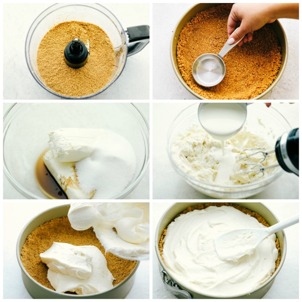 No Bake Cheesecake is so creamy, luxurious, and surprisingly easy to make from scratch at home.ย Top it with whipped cream and fresh fruit and it will be a huge hit that everyone will obsess over! Steps to make no bake cheesecake.