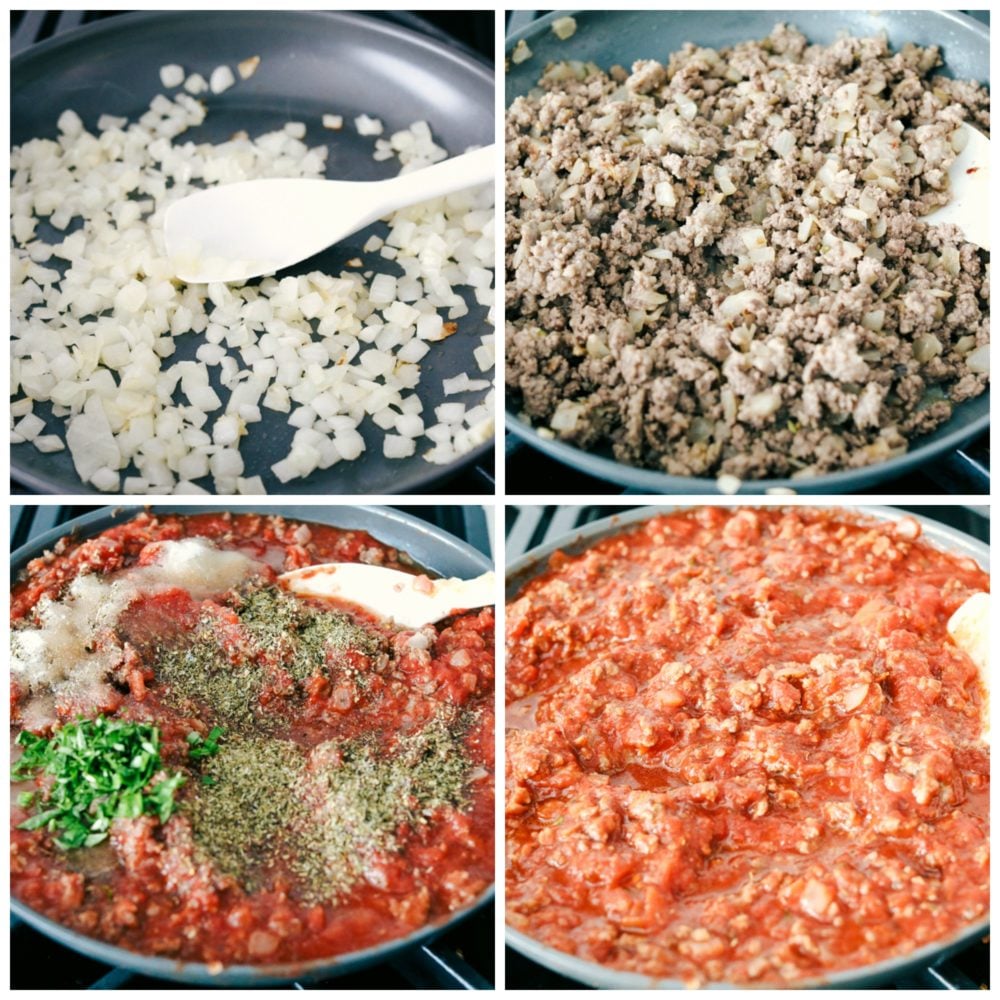 Zucchini Lasagna is a low-carb, gluten free twist on your favorite Italian comfort food. This is an absolutely scrumptious way to use all that zucchini from your garden. Steps to making zucchini lasagna, onions, tomato sauce and cheese.