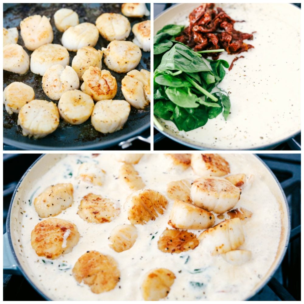 Creamy tuscan garlic scallops are infused in a savory garlic sauce that is absolutely to die for! Easy to make and filled to the brim with flavor, this is a MUST-make dinner for busy weeknights! Pan seared creamy garlic Tuscan sauce with spinach and sun-dried tomatoes
