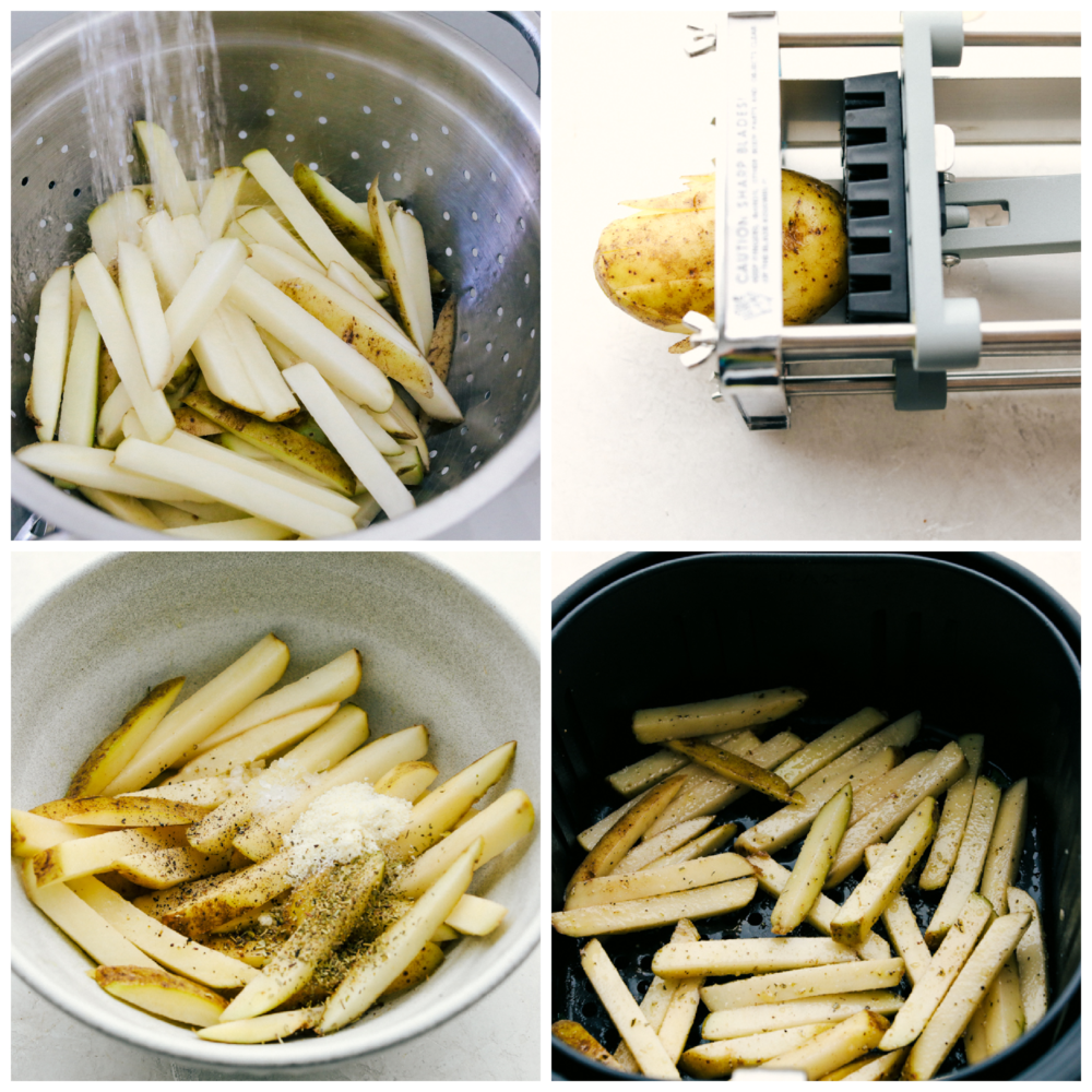 Air Fryer French Fries have a perfectly crispy outside, tender inside, and are absolutely heavenly. Super easy to make, too! You won't believe that these fries aren't deep-fried are after you try one. They almost taste too good to be true! Rinsing, cutting, and cooking the fries.