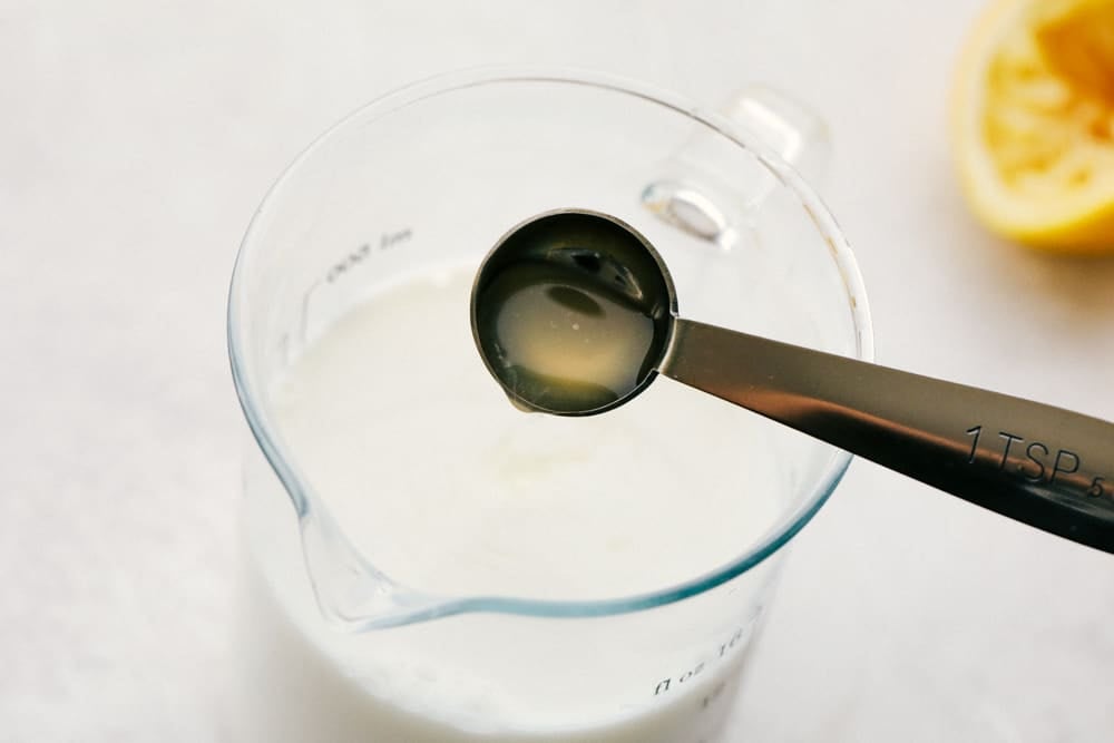 This Buttermilk is a simple recipe that will be a staple in your recipe book. Learn how to make buttermilk in two easy steps!ย Homemade buttermilk made with milk and lemon juice.