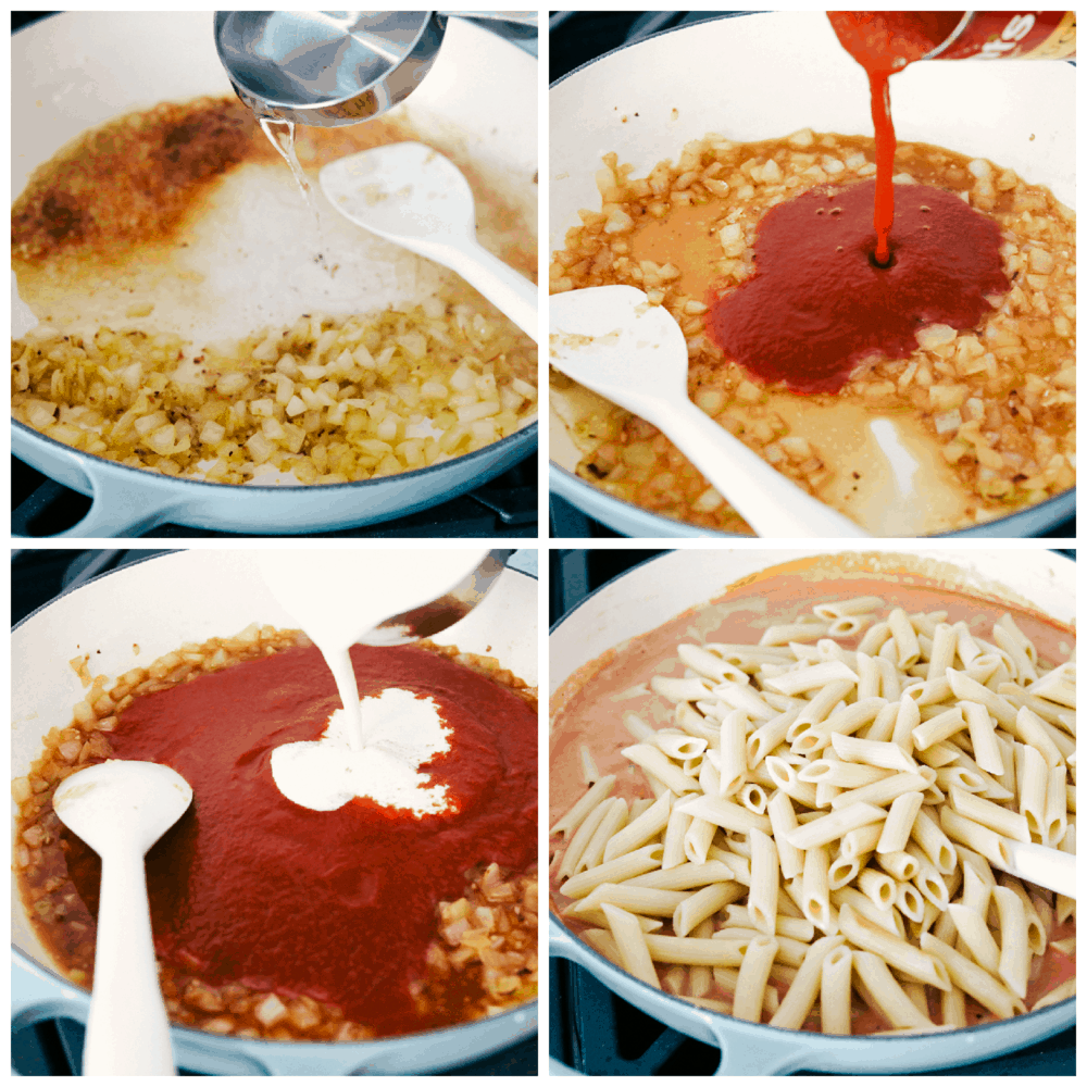 Penne alla Vodka is creamy, full of flavor and absolutely divine! This simple yet elegant dish is exploding with a creamy rich tomato sauce, and tender pasta. Perfect dinner anytime of the week! The process of making creamy scrumptious Penne Alla Vodka.
