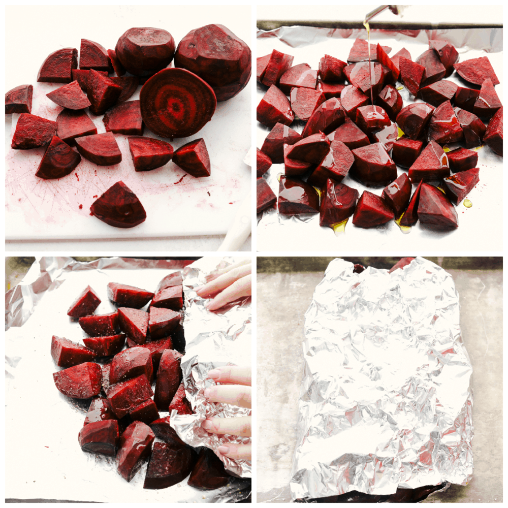 Perfect Roasted Beets are tender, flavorful and vibrant in color. These beets are the perfect companion to most any dish and are delish add ins to salads! Try these today! Cutting, and roasting beets.