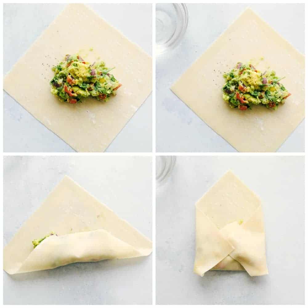 Whether it is for a party or for your own private dinner, Avocado Egg Rolls in an air fryer are the appetizers to make. Crispy and golden on the outside, creamy and decadent on the inside. You have to try these! Process of folding egg rolls.