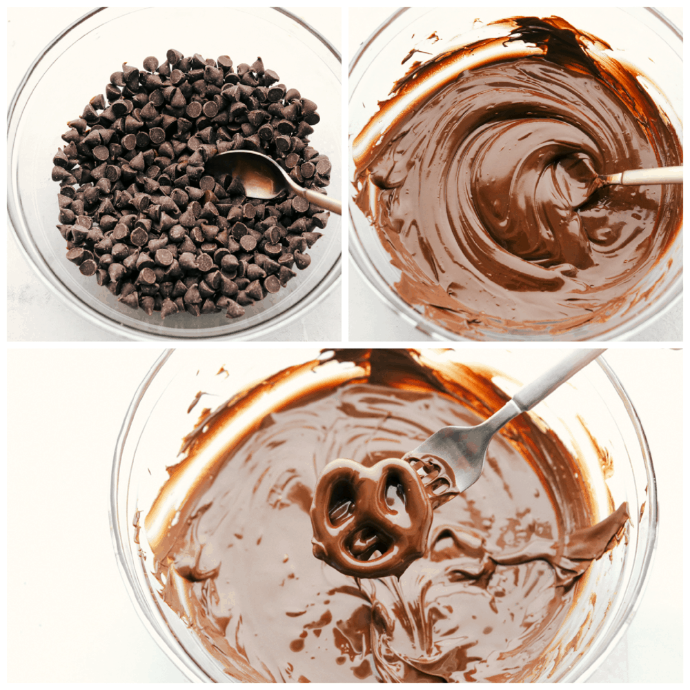 Chocolate Covered Pretzels are fast, easy and delicious! A perfect sweet and salty treat that's perfect for parties, holidays or any special occasion. Melting chocolate chips and dipping pretzels in it.