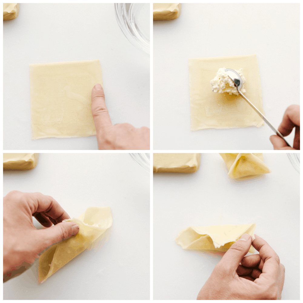 Air Fryer Cream Cheese Wontons are creamy and smooth inside and crispy golden outside. These wontons are the perfect appetizer or snack! How to fill and fold wontons.