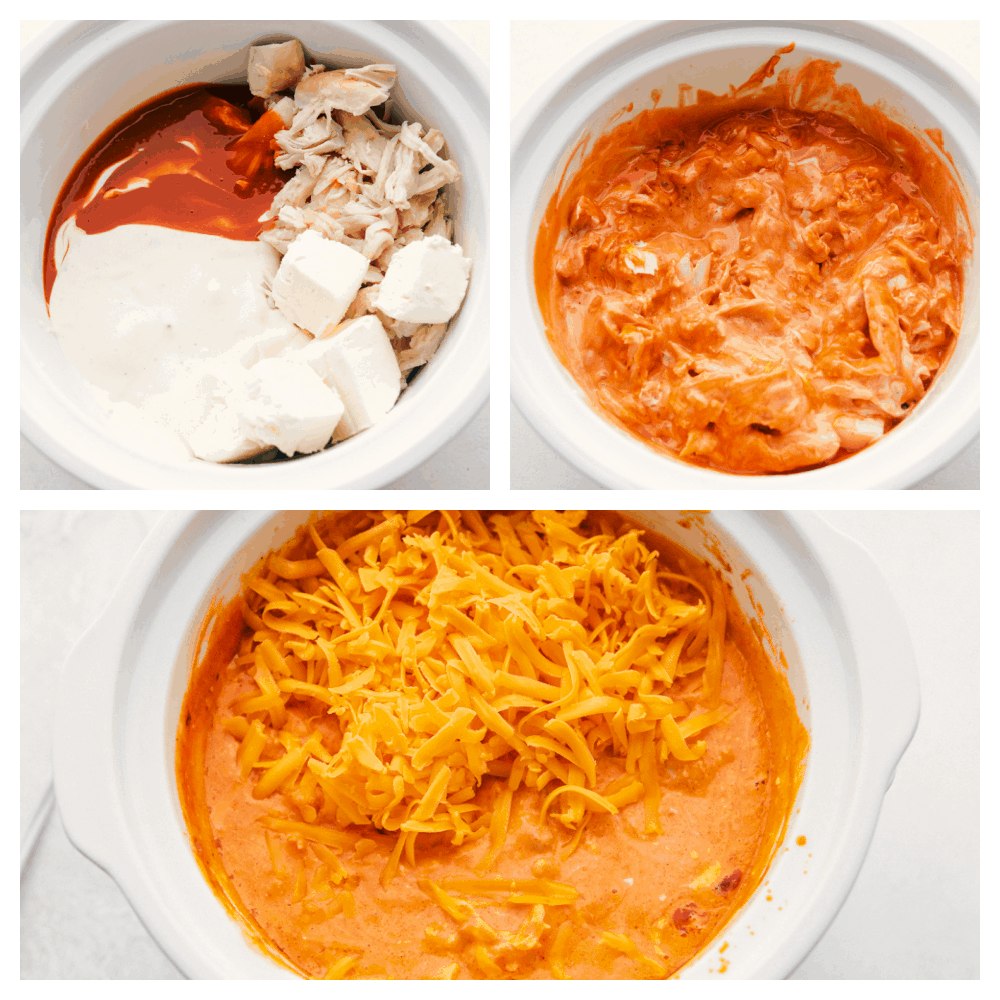 Crockpot Buffalo Chicken Dip is an insanely delicious way to jazz up your next party. Chock full of intense but balanced flavors this appetizer is going to disappear fast. Putting the ingredients in a crockpot, after it has cooked and adding more cheese.